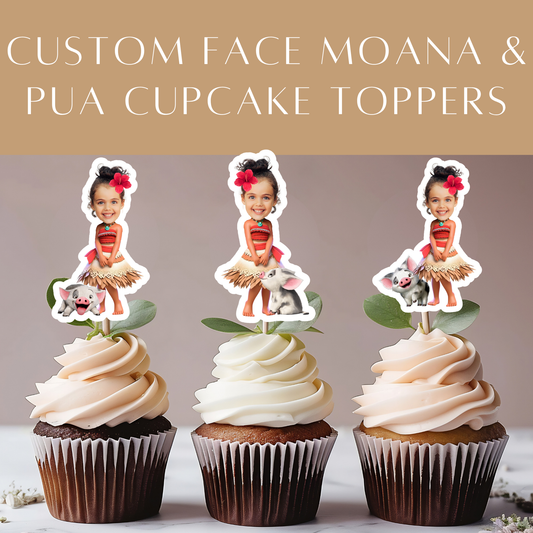 Custom Face Moana & Pua Cupcake Topper