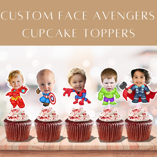 Custom Face Avengers Cupcake Toppers – Personalized Birthday Fun!