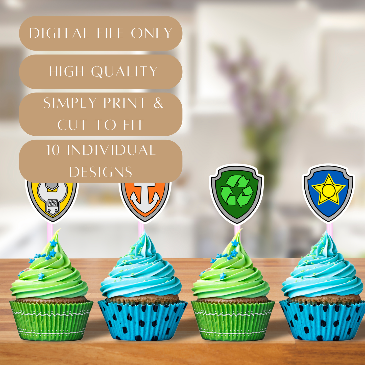 Paw Patrol Badge Cupcake Toppers