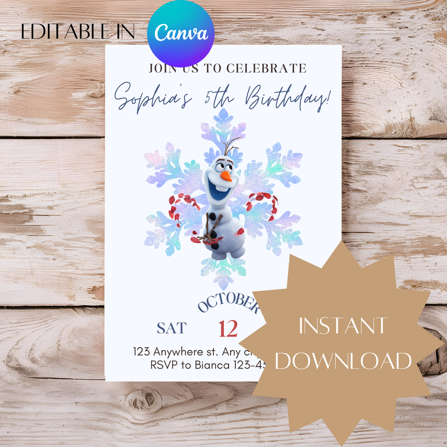 Minimalist Olaf-Themed Birthday Invitation