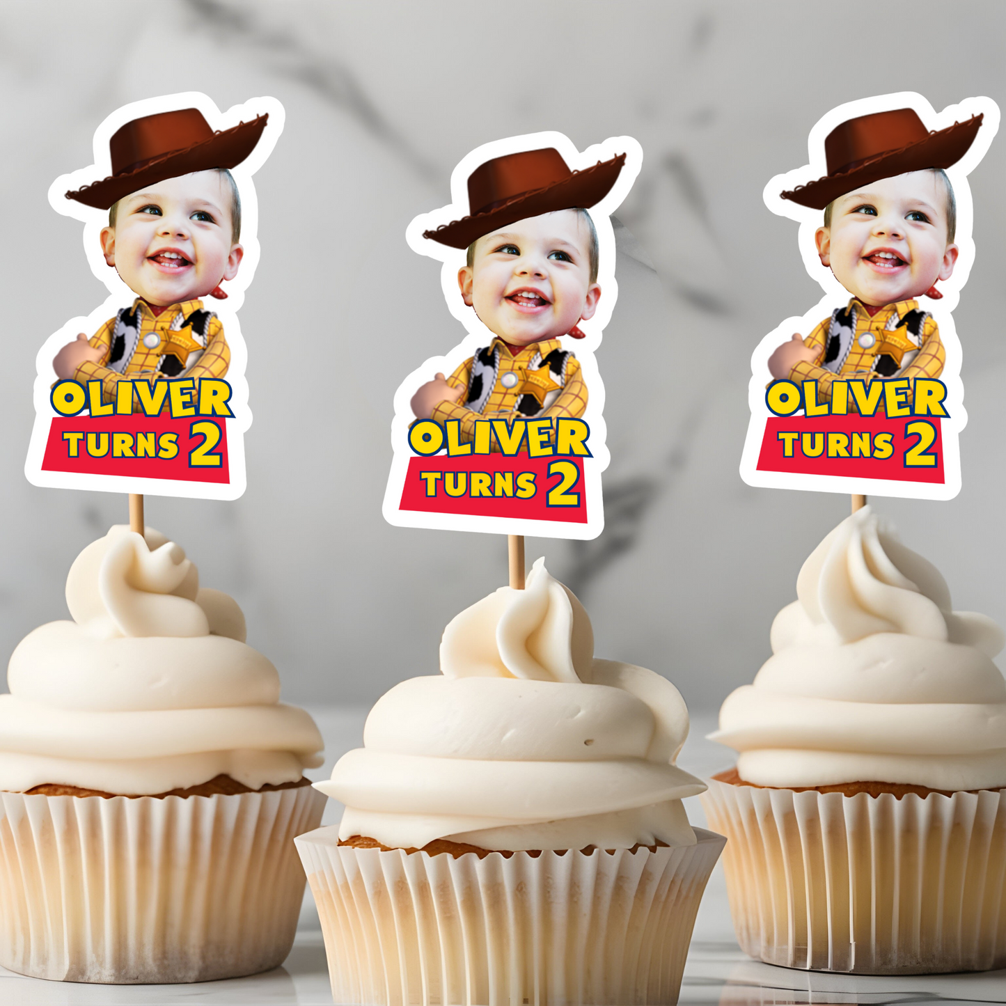 Custom Face Woody Cupcake Topper – Yeehaw! It’s Party Time!