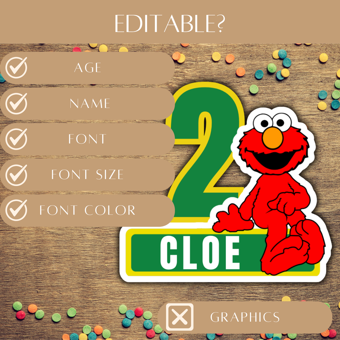 Editable Elmo Cake Topper – Digital Download