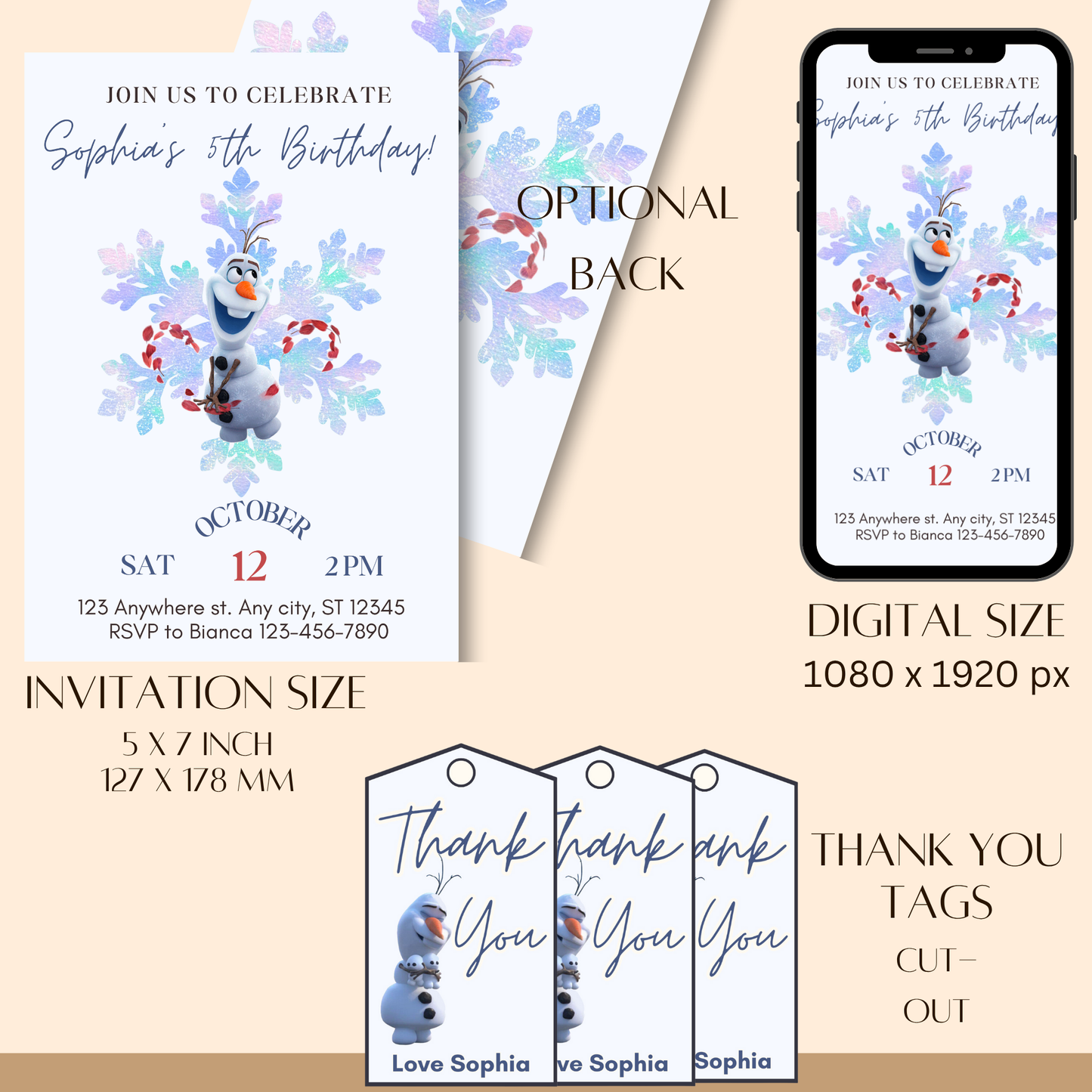 Minimalist Olaf-Themed Birthday Invitation