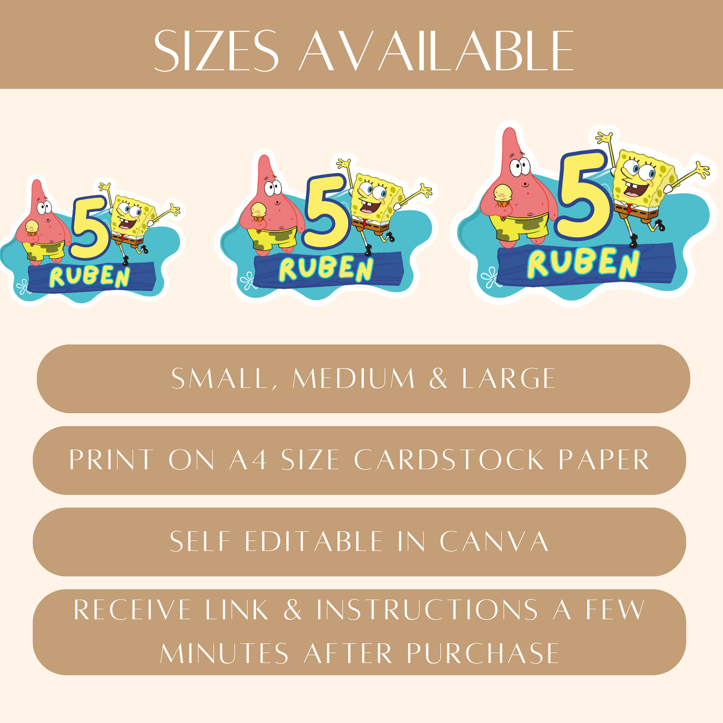 Editable SpongeBob Cake Topper – Digital Download