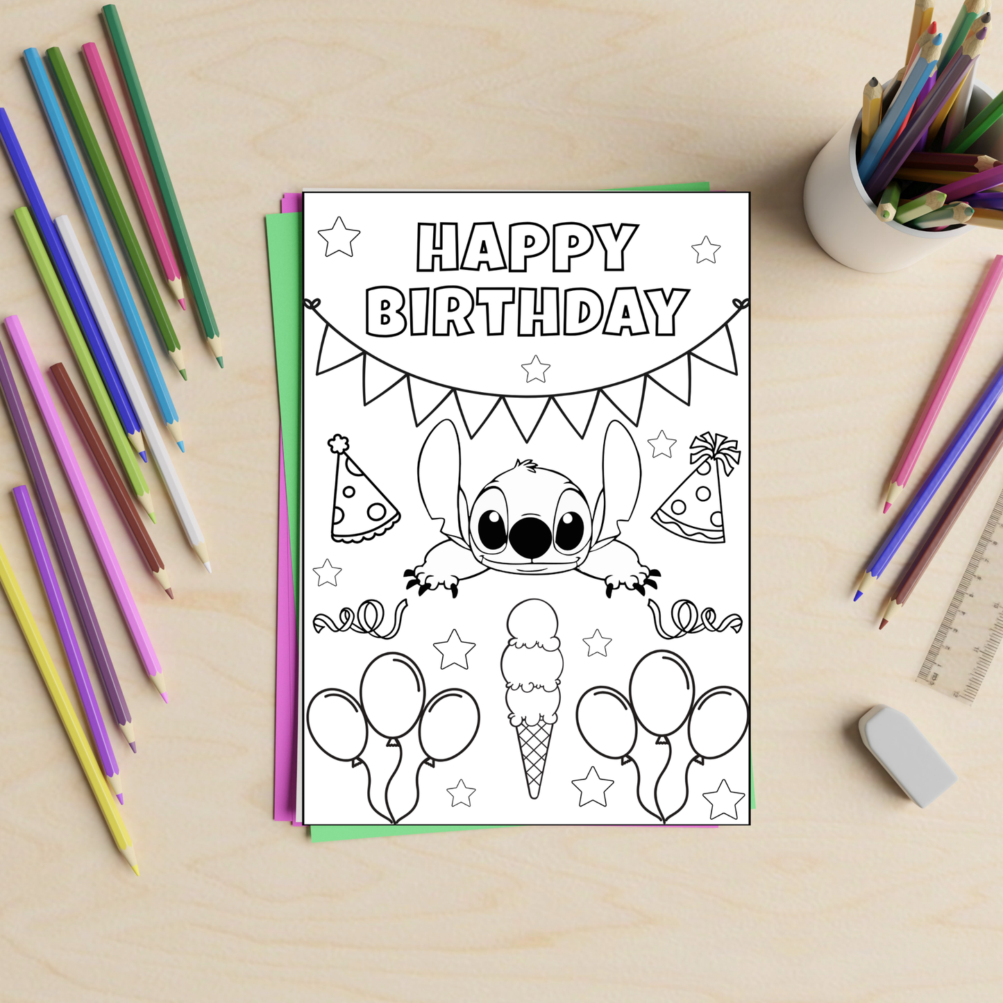 Printable Lilo & Stitch Birthday Coloring Activity – Editable Template – Digital Download