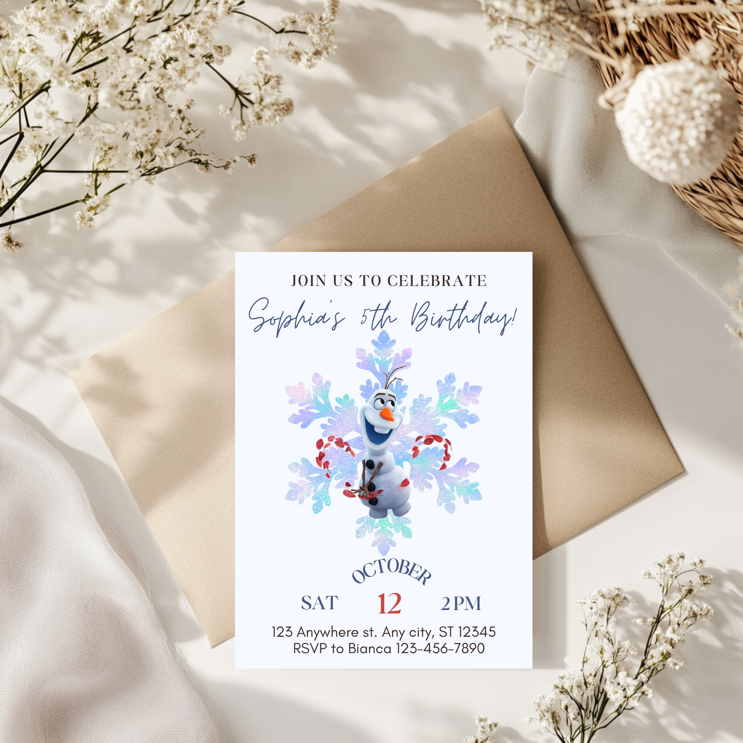 Minimalist Olaf-Themed Birthday Invitation